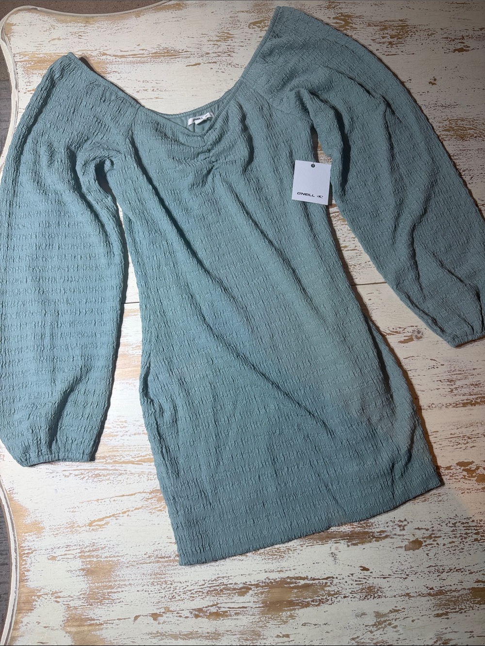 Tegan Smocked Knit Long Sleeve Mini Dress - Silver Blue